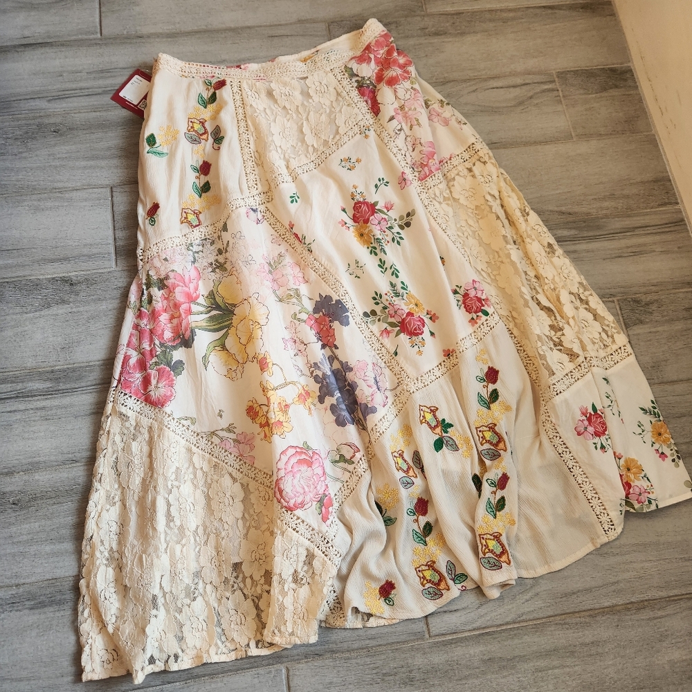 Reba Maxi Skirt 6 Cream Floral Cotton Lacey Lace Crochet A-Line Long New $180 - Picture 13 of 16